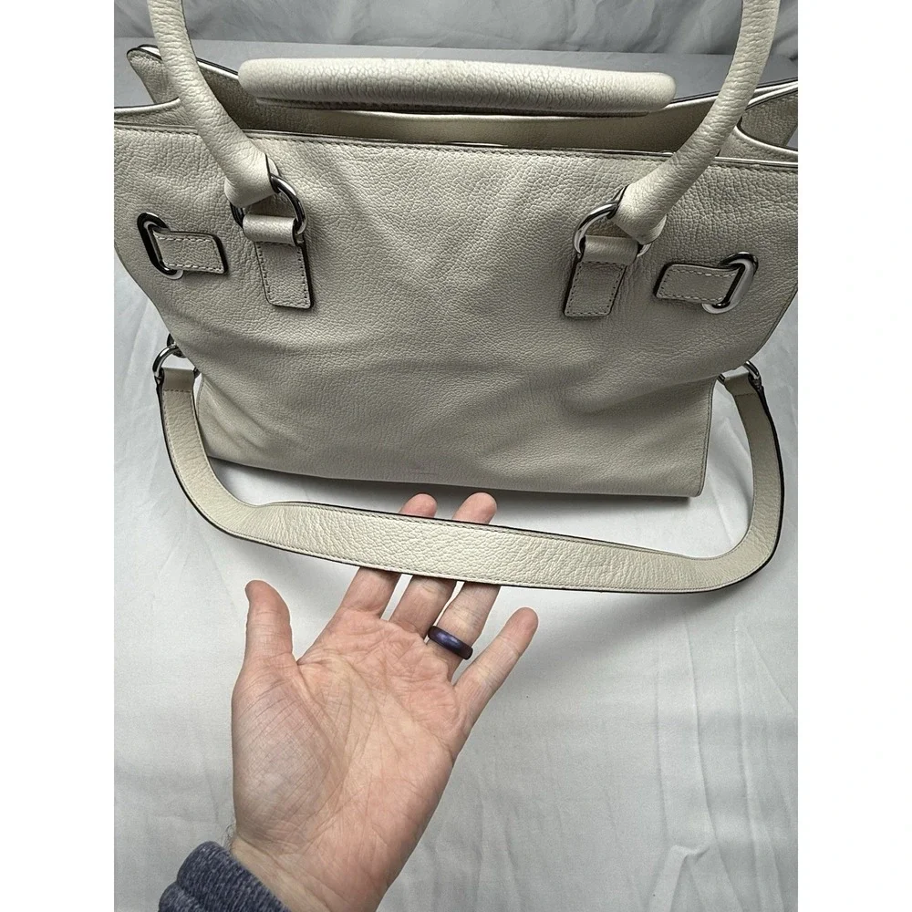 Michael Kors Hamilton Large Pebbled Leather Satchel Tote Bag Ivory Cream